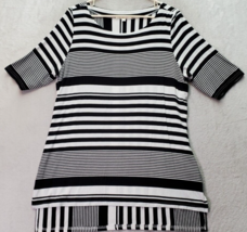 Cyrus Shirt Top Women XL White Black Striped 3/4 Sleeve Round Neck High Low Slit - £14.52 GBP