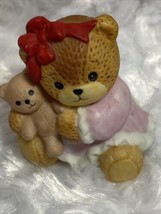 1987 Enesco Lucy & Me Baby With Red Bow Pink Dress And Teddy Bear Bear Lucy Rigg - $14.95
