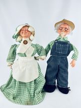 Vintage Dish Soap Bottle Dolls Farmer Grandpa &amp; Grandma Homemade Green P... - $21.49