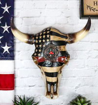 Western Bison Bull Cow Skull With USA Flag Maltese Fire Fighter Cross Wall Decor - £39.01 GBP