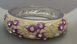 Jacqueline Kennedy Hinged Bangle Bracelet Cream Purple Enamel Crystal JBK - £39.22 GBP