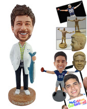 Personalized Bobblehead Male doctor fishing lover holding a fish wearing doctor  - £71.67 GBP