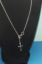 Infinity Silver 925 Necklace With Dangling Cross Pendant - £35.60 GBP
