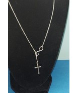 Infinity Silver 925 Necklace With Dangling Cross Pendant - £35.02 GBP