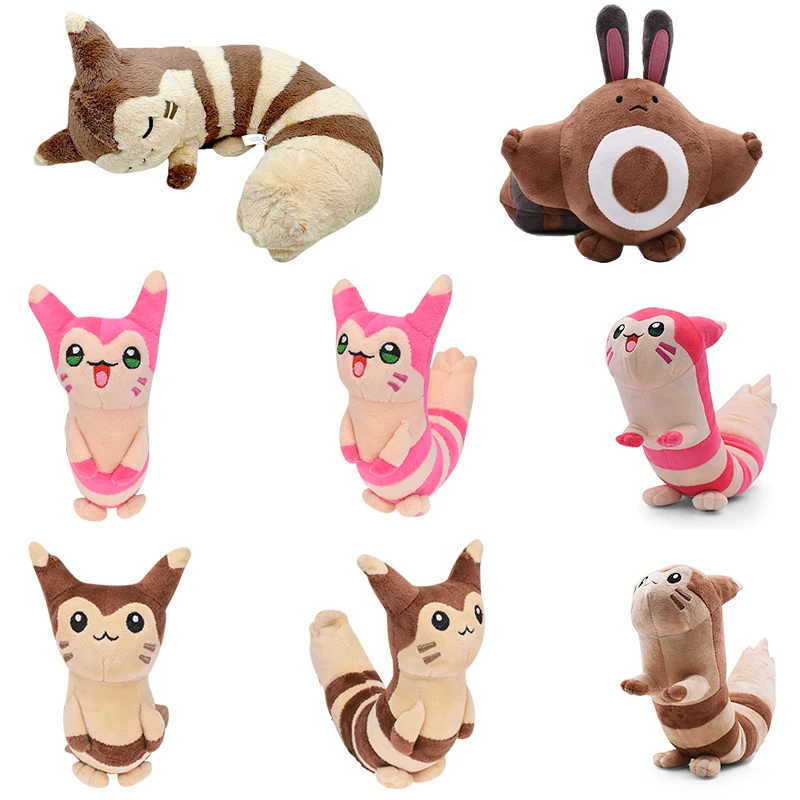 Furret Sentret Pokemon Plush Toy Kawaii Shiny Pink Brown Furret Plushies Stuffed - £13.16 GBP+