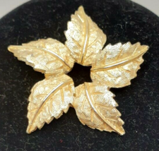 Gold Tone Textured Finish Leaves Flower Brooch/Pin Vintage - $8.76
