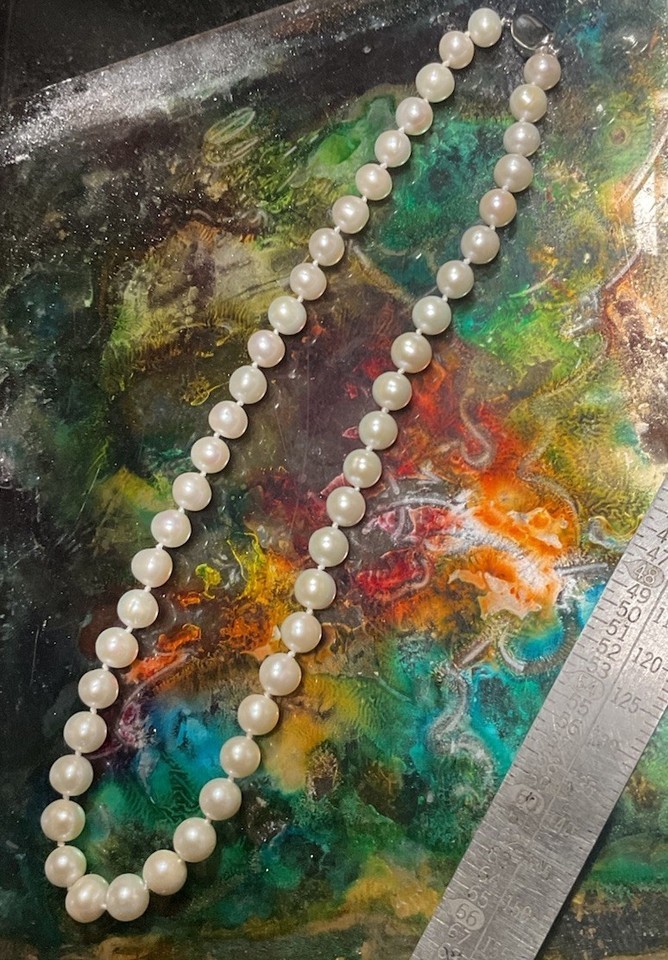 Genuine Hand Strung Pearls 48 Pearl Necklace 20” Length 9mm White Pearl 925 Item image 2