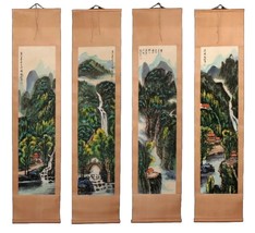 Art Wall Hanging Scroll 4 Old Chinese Hand Painted Landscape Guan Shanyue Lot - £309.60 GBP