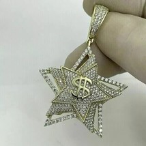 2Ct Round Lab-Created Diamond Men Star Dollar Pendant 14K Yellow Gold Pl... - $284.19