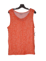 Croft &amp; Barrow Embellished Collar Tank W/Elastic Hem Orange Floral Print... - $12.86