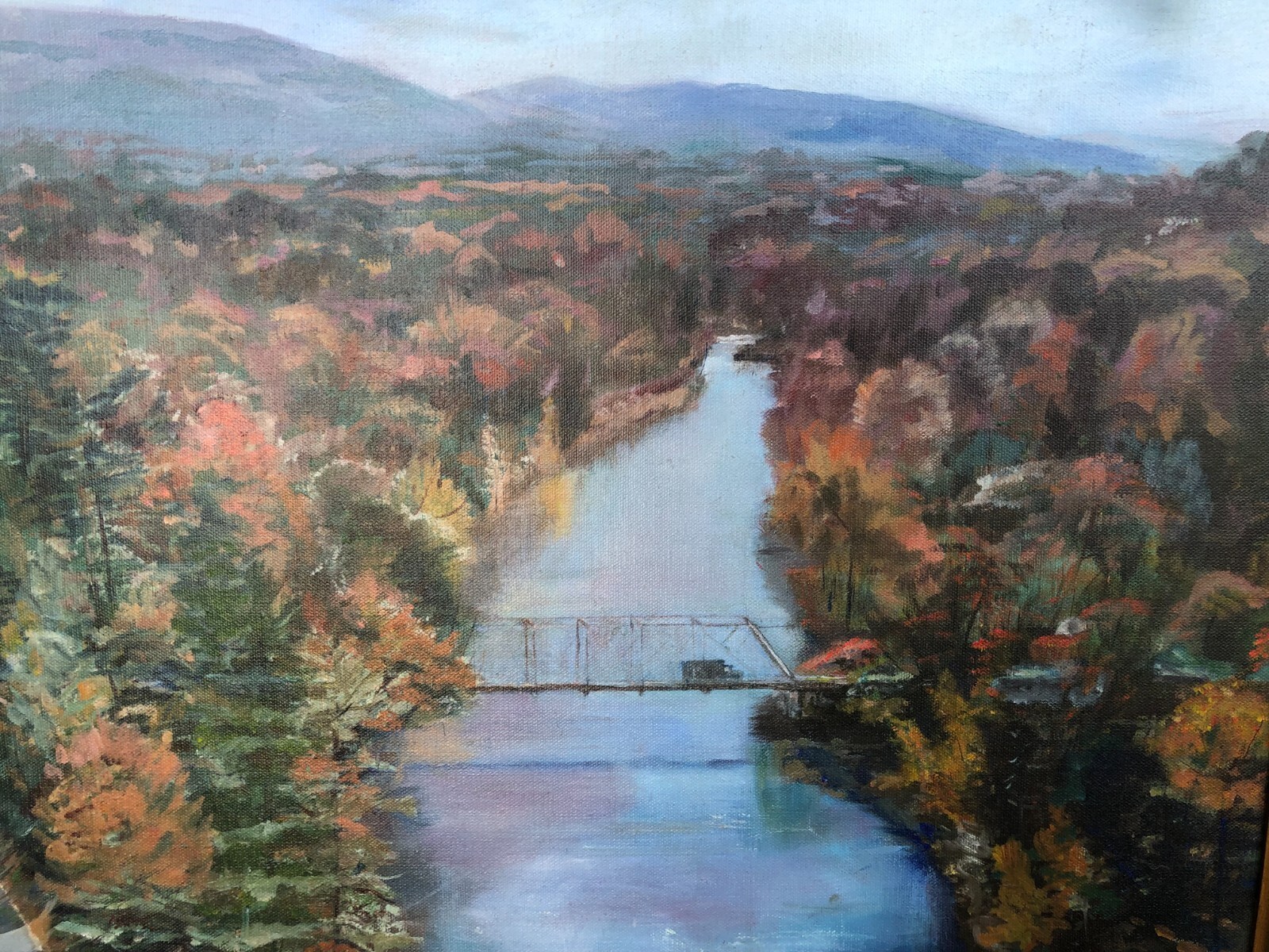 STABILE Original 1960s MODERN IMPRESSIONIST LANDSCAPE New England Bridge Listed Item image 3