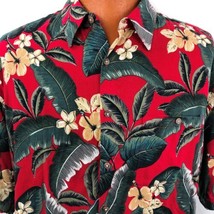 Campia Moda Aloha Hawaiian XL Hibiscus Leaves Burgundy Green Shirt Rayon - £31.62 GBP