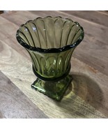 Mid Century Modern Indiana Glass Olive Green 6&quot; Pedestal Vase Planter Sc... - €10,49 EUR