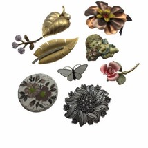 Lot Of Vintage Floral Leaf Butterfly Brooches Metal Plastic Rhinestone Flower - £23.30 GBP