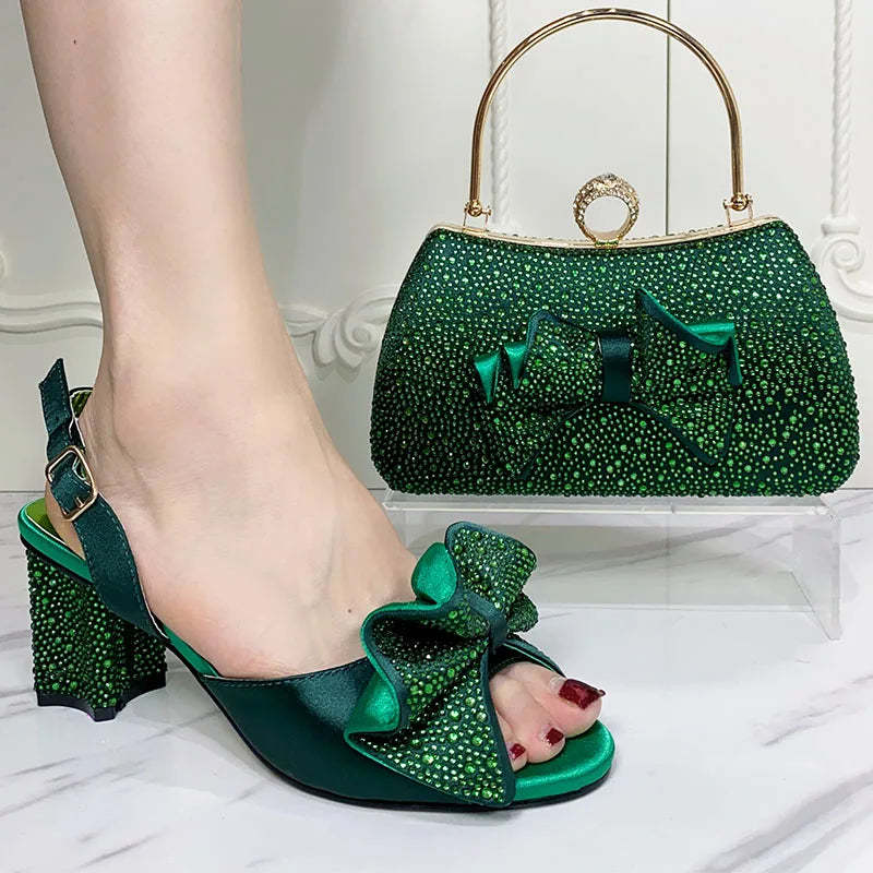 Fashionable Top Luxury Round Toe Bowtie Bright Diamond Summer Women's High Heels Item image 4