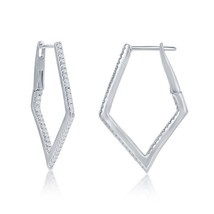 Sterling Silver Ultra-Thin 30mm Hoop CZ Earrings - Diamond-Shaped - £55.60 GBP