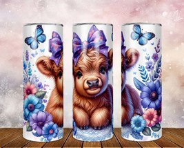 Skinny Tumbler with Straw, 20oz/30oz, Baby Highland Cow Pink &amp; Purple, awd-243 - £28.90 GBP+