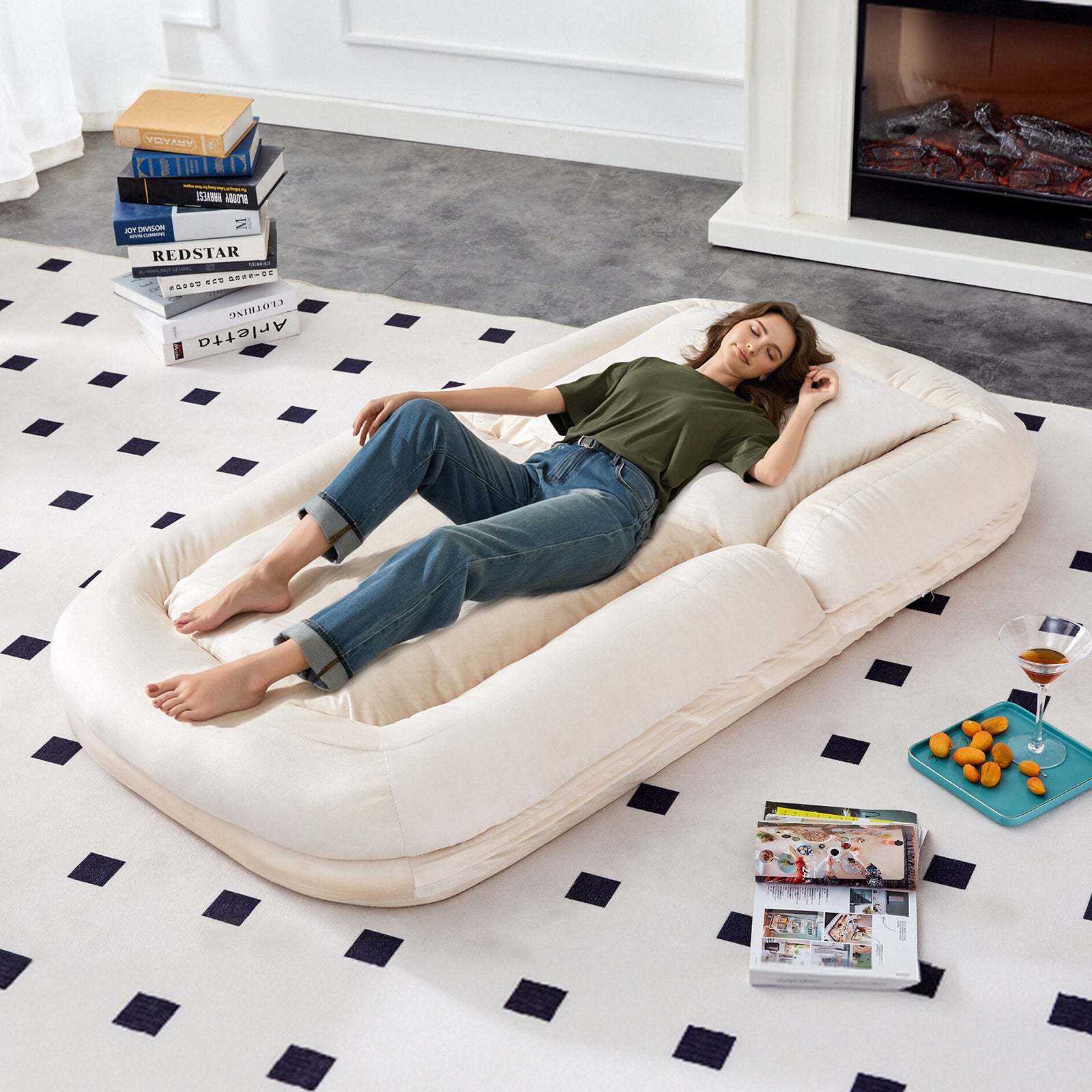 Beige Flannelette Adjustable Folding Sofa Chair for Gaming & Meditation. Item image 5