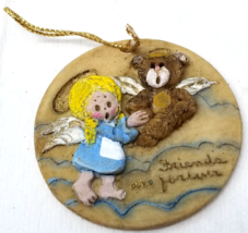 Angel Girl Teddy Bear Christmas Ornament Friends are Forever Resin 1990 Vintage - £9.67 GBP