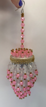 Vintage Handcrafted Beaded Pink Clear Chandelier Style 8 in Christmas Ornament - £23.73 GBP