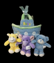 Burton Noah Ark Baby Basket Plush Toy Bear Horse Elephant Rattle Squeakers 5&quot; - £46.42 GBP