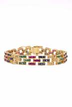 6.2Ct Simulated Sapphire &amp; Bracelet  Gold Plated 925 Silver - £222.63 GBP