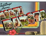 Grande Lettera Greetings From North Dakota ND Unp Lino Cartolina S12 - $4.04