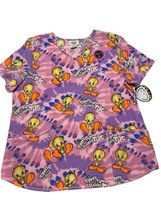 Tweety Bird Looney Tunes Medical Scrub Top Shirt Small - £17.16 GBP