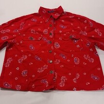 Boston Proper Women's Red Paisley Button Front Denim Jacket Pockets Chest 44 image 10