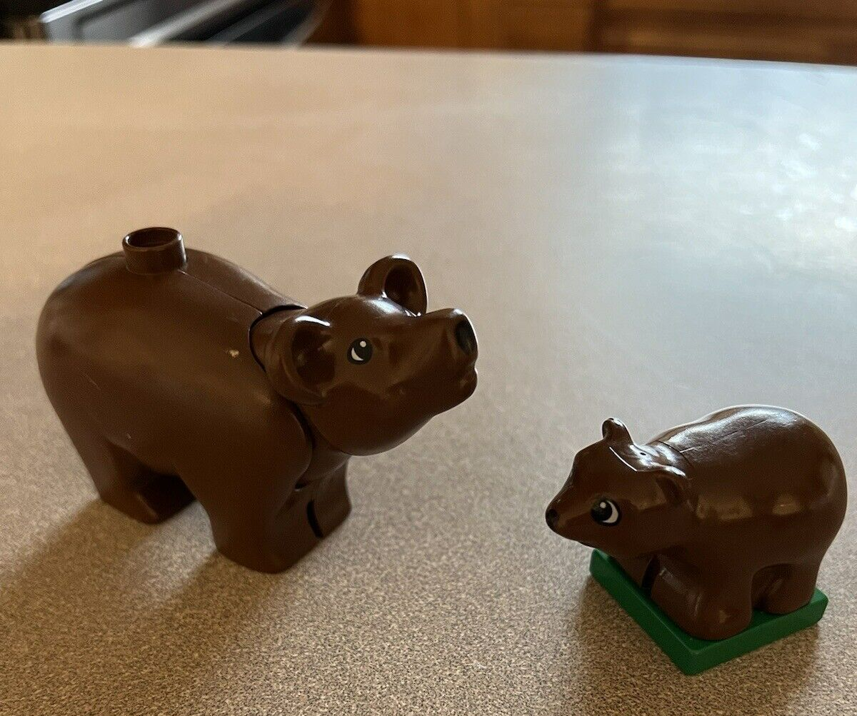 vtg Lego Duplo LARGE BROWN GRIZZLY BEAR ADULT Baby lot Animal Zoo moving... - $24.74