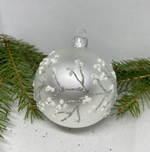 White with silver glitter glass ball Christmas ornament,handmade XMAS decoration - £10.19 GBP