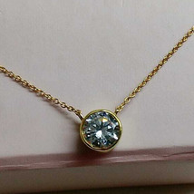 1/2 Ct Bezel Set Solitaire Real Moissanite Pendant Chain 14K Yellow Gold Plated - £73.16 GBP