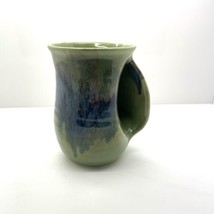Neher 2008 Drip Glaze Right Handed Hand Warmer Coffee Mug - Signed Green &amp; Blue - £11.93 GBP