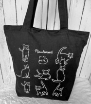 Miaulement Japan Black Cotton Tote Bag - Stylish Cat Design, Sturdy Shop... - $22.50