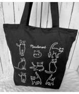 Miaulement Japan Black Cotton Tote Bag - Stylish Cat Design, Sturdy Shop... - $22.50