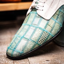 Pissa Genuine Caiman and Lizard Patchwork Derby Shoes Tourquoise/White image 7