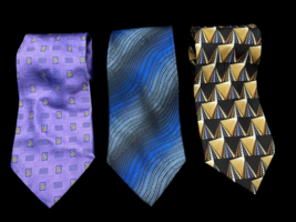 Silk Tie Lot Purple Blue Yellow Abstract Geometric Various Martin Wong R... - $18.00