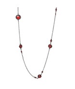 Red Glass Stone Station Necklace Blackened Metal Chain Boho Costume Jewelry - $29.11