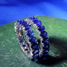 Earth mined Sapphire Deco Wedding Band Set of 2 Eternity Anniversary Ring - £5,950.35 GBP