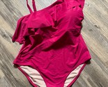Kona Sol Swimsuit Women&#39;s One Piece Ruffle Strap One Shoulder Hot Pink S... - $14.49
