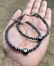 2 Pc 925 Silver Evil Eye Protection Bracelet 7&quot; Amulet Nazariya Black Bead #2 - £21.07 GBP