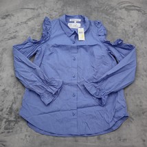 BCBGeneration Shirt Womens S Blue Cold Shoulder Sleeve Ruffle Stripe Button Up - £20.23 GBP