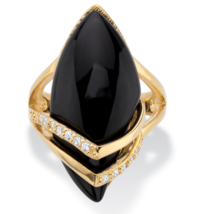 Genuine Onyx Cz Marquise Gp Ring 18K Gold Sterling Silver 5 6 7 8 9 10 - £96.21 GBP