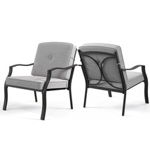 2 PCS Patio Metal Chairs Outdoor Dining Seat Heavy Duty w/ Cushions Garden Gray - £162.13 GBP