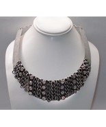 Antiqued Silver-tone Collar Choker Necklace with Crystals and Chains - £9.39 GBP