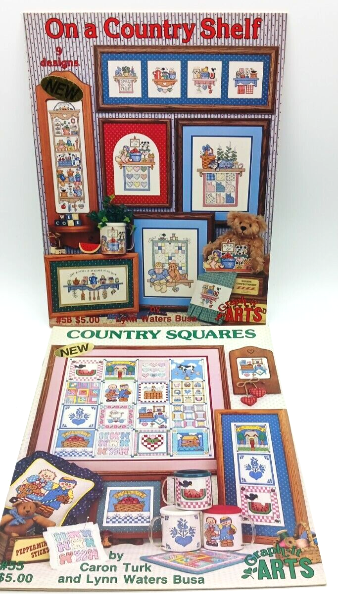 Country Squares #55 & On A Country Shelf #58 Cross Stitch Booklets Graph-it Arts - $9.89