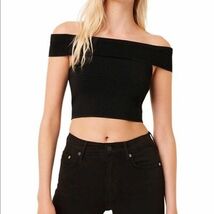 French Connection Odelia Off Shoulder Crop Top, Black, Size Medium, NWT - $39.00