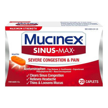 Mucinex Sinus-Max Severe Congestion &amp; Pain, Sinus Symptom Relief, 20 caplets - £12.26 GBP