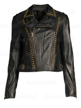New Men&#39;s Black Golden Studded Punk Rock Brando Cowhide Biker Leather ja... - $189.99
