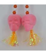 Ashland Halloween Wall Decor Pair of Hanging Pink Flocked Skulls Beaded ... - $9.75